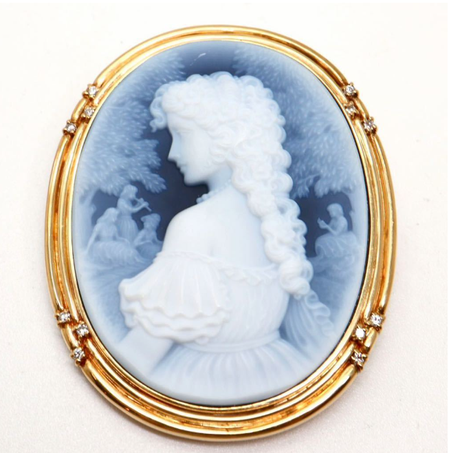 ダイヤモンド付きストーンカメオブローチ29.7g